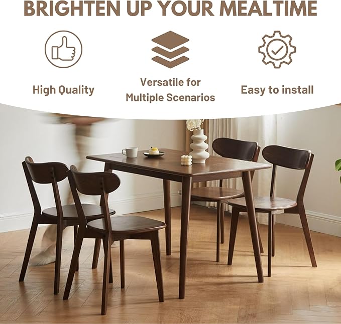 Hymus 100% Solid Oak Wood Dining Room Chairs - Practical Kitchen Chairs for Dining Room, Kitchen, Living Room (1, Walnut)