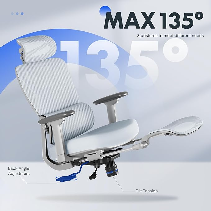 FLEXISPOT ErgoX Premium Ergonomic Office Chair with Footrest- Adjustable 3D Armrests, Dynamic Lumbar Support, Recline & Tilt Function, Mesh Seat, for Home & Office Use,Foam Blue