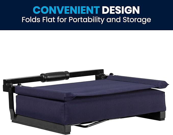 Flash Furniture Grandstand Portable Stadium Seats for Bleachers or Benches, Folding Padded Stadium Chairs with Handle, Pack of 2, 500 lb. Weight Capacity, Navy