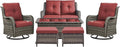 Rilyson Wicker Patio Furniture Set - 6 Piece Rattan Outdoor Sectional Conversation Sets with 2 Swivel Rocking Chairs,2 Ottomans,1 Loveseat and 1 Coffee Table for Porch Deck Garden(Mixed Grey/Red)