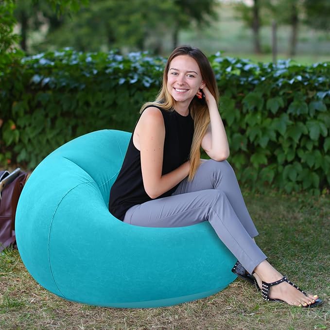 Realspring Inflatable Bean Bag Chairs Outdoor Blow up Camping Chairs Inflatable Lazy Sofa Folding Portable Bean Bag Loungers Couch for Movie Night(Pink,Lake Blue,2 Pcs)