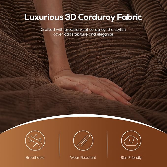 N&V Fireside Floor Sofa- Mid-Century Modern Armless Lounge Chair with Premium Soft Corduroy Fabric, Plush Foam Cushion Accent Chair for Living Room, Bedroom & Office (Salmon)