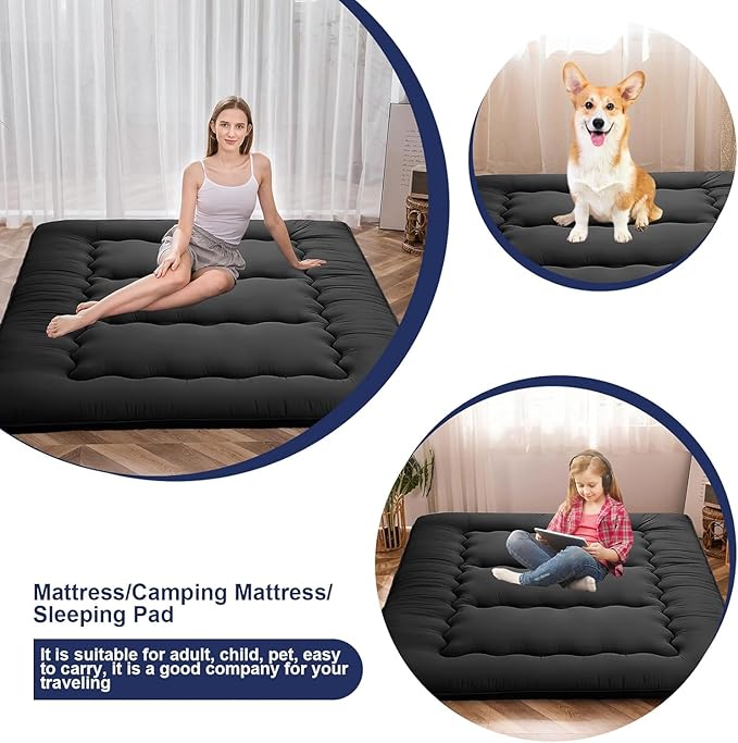 BEYTLYE Floor Mattress Japanese Futon Foldable Sleeping Pad, Portable Roll Up Tatami Mat for Camping Guest Room, Red, Queen (80" X 60")