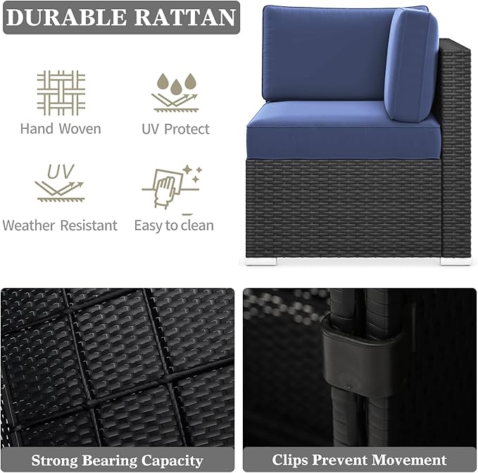 LayinSun 8 Pieces Patio Furniture Set with Fire Pit Table, Black Rattan Modular Sectional Patio Conversation Sofa Set