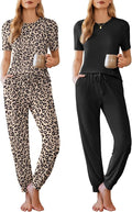 Ekouaer Pajamas for Women Set 2 Pack Lounge Set Short Sleeve Pjs Joggers Long Pants Loungepwear with Pockets