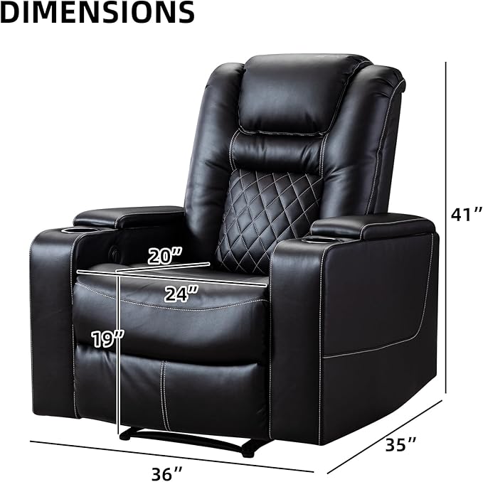 CANMOV Electric Power Recliner Chair Set of 2, Breathable Leather Home Theater Seating with Hidden Arm Storage, Power Recliner Chair for Living Room with USB Ports and Cup Holders,Black
