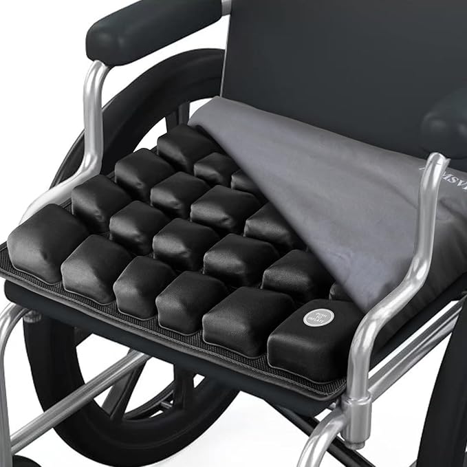 Inflatable Seat Cushion for Car, Office and Wheelchair, Adjustable Firmness, Ergonomic Support for Lower Back and Tailbone, 18x16x2.1 inches, Grey Cover