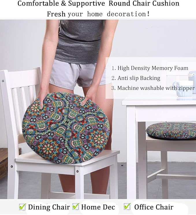 Sigmat Memory Foam Seat Cushion Anti-Slip Soft Round Stool Cushion Chair Pad 20 Inch Graphic