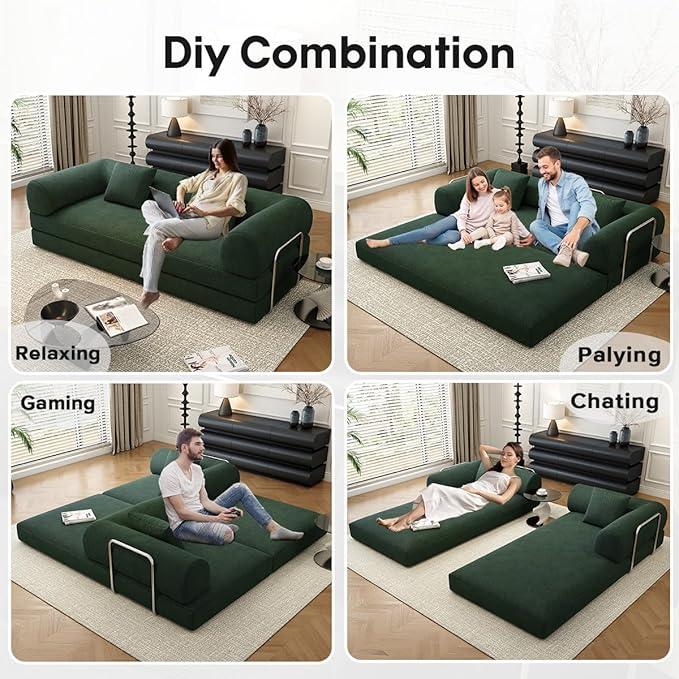 YUODL 78.8" Modular Sofa Bed - 4-in-1 Convertible Design with Corduroy Fabric and High Density Sponge, Removable Cover and Fixed Frame