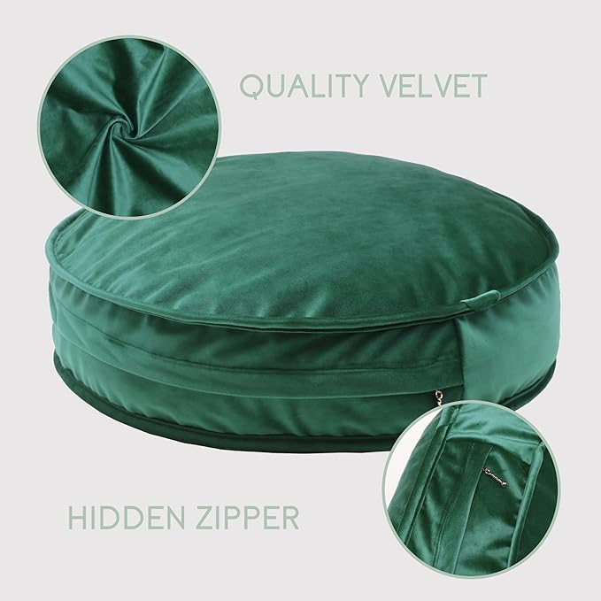 YIUOR Round Floor Pillow Cover Velvet Throw Seating Pouf Yoga Meditation Cushion Plush Case Reading Room Decor Cover Only (25.6IN, Green)