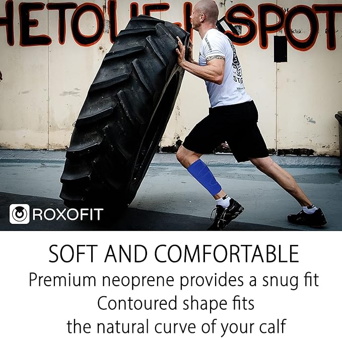 ROXOFIT Calf Brace for Torn Calf Muscle and Shin Splint Pain Relief for Men and Women - Adjustable Neoprene Compression Support Wrap