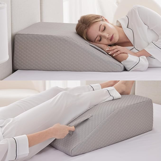 Ruqmuis Leg Elevation Pillow for After Surgery, 8inch Foam Leg Elevating Pillow for Swelling and Blood Circulation, Leg Wedge Pillow for Sleeping, Knee Pillow for Knee Hip Ankle Pain Relief, Grey