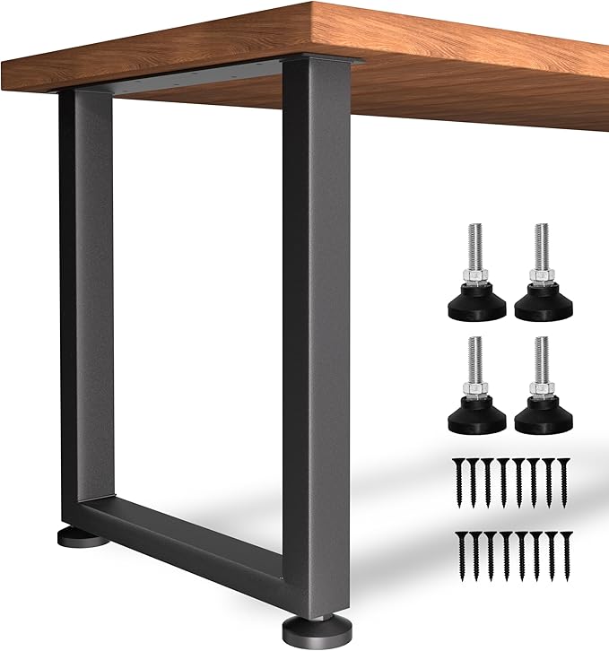 CHICAURA Heavy Duty Metal Table Legs 28x18 Inch, Modern Industrial Steel Square Frame for DIY Dining Table, Kitchen Table Base, Desk, Console, Supports 1000lbs(True 14-Gauge Steel), Set of 2 (Black)