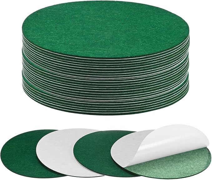 30-Pack Lamp Base Felt, 7 Inch Dia. 2mm Thick Self Adhesive Round Fabric Felt Pads for Lamp/Furniture/DIY, Non-Slip Fiber Backed Patch Circles with Adhesive Backing [Green]