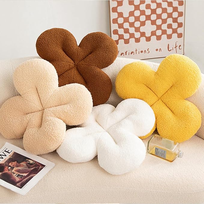 Soft Four-Leaf Clover Cushion Sofa Bedroom Living Room Plush Cushion -Brown15.7 inches