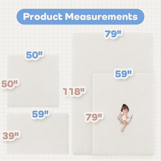 PaPaMat 1.5" Thick Baby Play Mat for Floor, 50x50 Playpen Mat, Pro Soft Flannel Foam Mats Toddler Infant Kids Crawling for Nursery Rug Playroom Living Room Waterproof Easy Care Non-Slip (Cream)