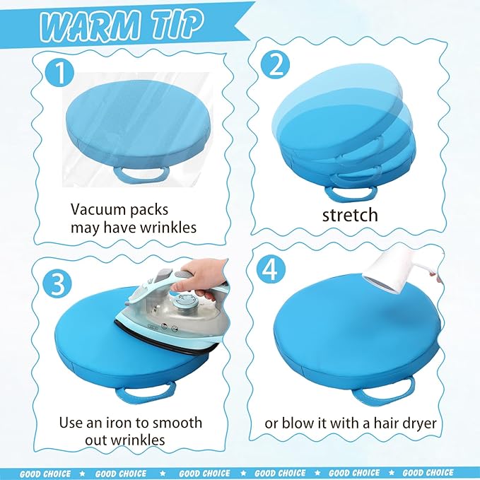 Huwena 24 Pack Floor Cushions 12x12inch Classroom Floor Seating Pillows Bulk Kids Flexible Cushion with Handles for Home School Kindergarten Daycare Nursery(Blue and Green,Round)