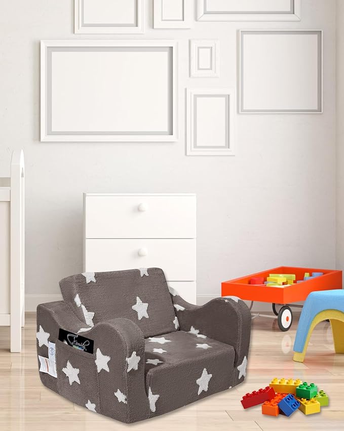 Toddler Couch, Kids Couch for Toddler Fold Out, 2-in-1 Convertible Kid Sofa to Lounger Bed for Girls and Boys, Ideal for Reading Sleeping Gaming Decor (Brown)