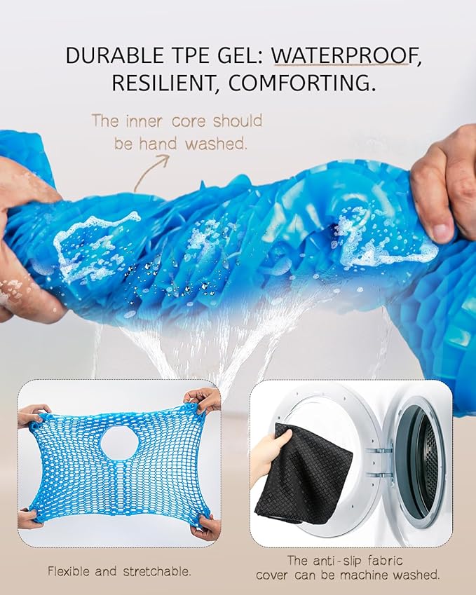 Anzeng Gel Seat Cushion for Long Sitting, Gel Cushion for Pressure Relief, Soft & Breathable, Chair Cushion for Office Chair, Car, Wheelchair, Seat Cushion with Non-Slip Black Cover