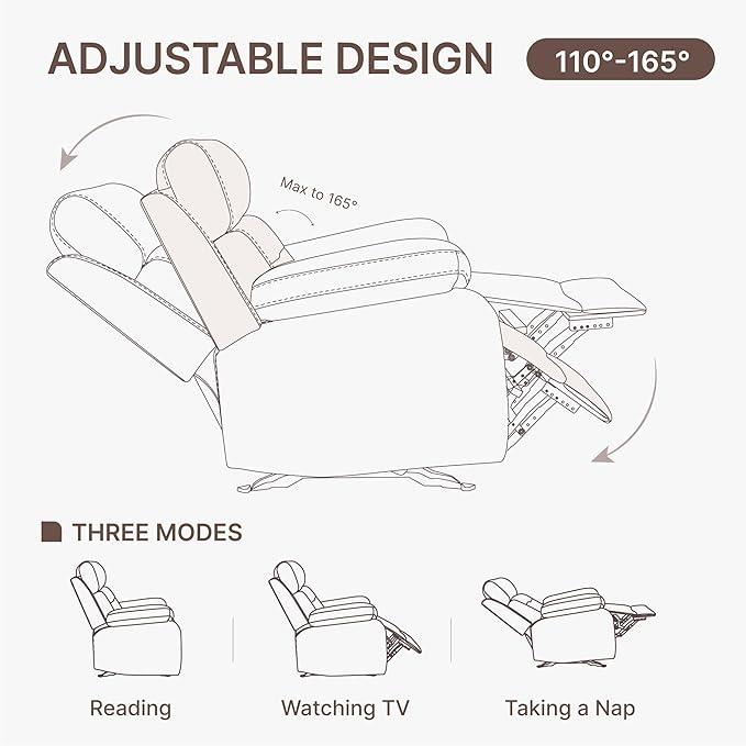 KISLOT Leather Recliner Chair Manual Sofa Rocker for Adults with Overstuffed Arm for Living Room Bedroom Home Theater Seating