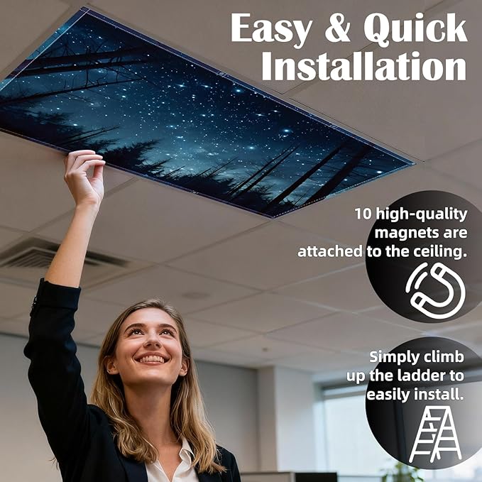 8 Pcs Fluorescent Light Covers - 4 x 2 Feet Covers for Ceiling Lights, Magnetic Light Filters for Classroom, Office, Hospitals, Home (Forests & Starry Sky-2)