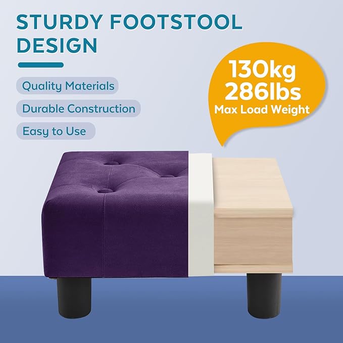 FIMIVIBI Small Foot Stool Ottoman, Velvet Footstool Ottoman Foot Rest for Couch, Rectangle Footstools and Ottomans Small for Living Room, Entryway and Bedroom (Purple)