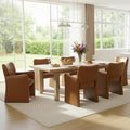 CIMOTA Brown Faux Leather Dining Chairs Set of 6, Upholstered Accent Chairs with Arms/Wood Legs, Comfortable Kitchen Chairs for Living/Reception/Dining Room