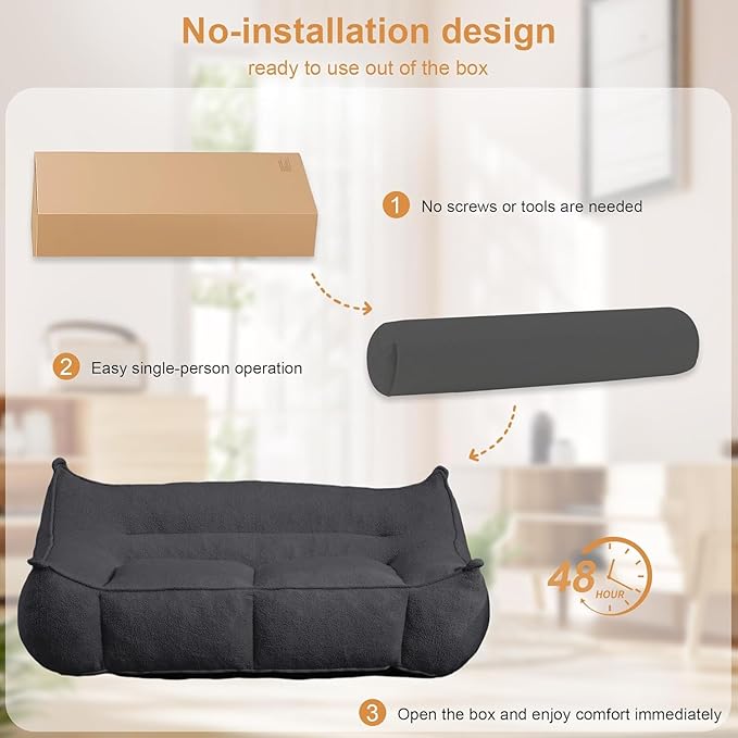 Giant Bean Bag Chair for Adults, Grey Loveseat Beanbag with Filling Plush Fluffy and Back Support, 2 Seater Lounge Lazy Floor Sofa, Memory Foam Couch for Living Room, Bedroom & Dorm