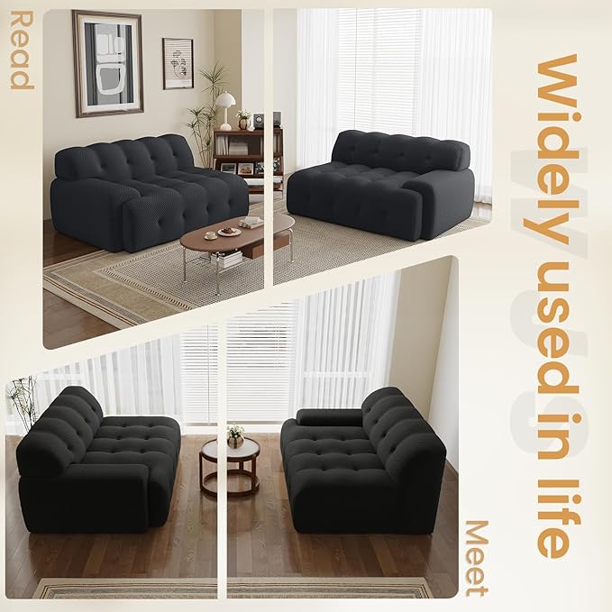 102.4inch Modular Sectional Couch,Oversized Loveseat Sofa, 3D Mesh Fabric Comfy Cloud Sofa Couches, Curved Couch for Living Room, Office, Apartment,No Assembly Required (Black, 102.4")