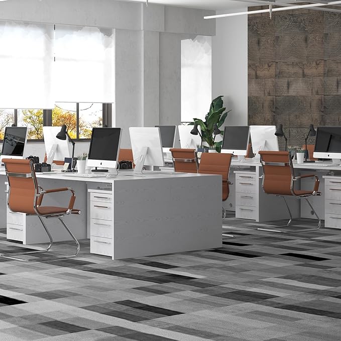 DM Furniture Office Desk Chair Set of 8,No Wheels PU Leather Computer Chairs Mid Back Guest Chairs with Seld Base for School/Reception/Conference/Waiting Room,Cafe