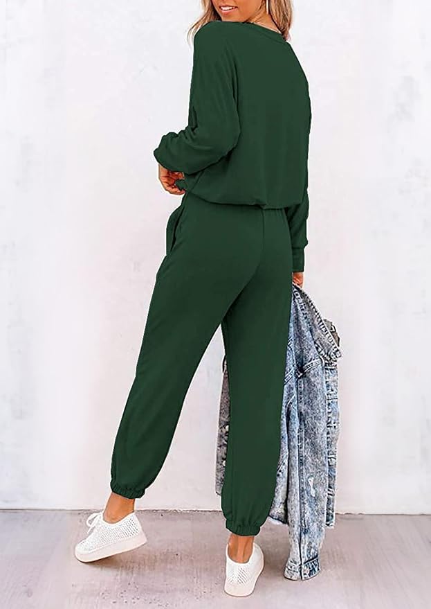 PRETTYGARDEN Women Fall 2 Piece Lounge Outfit Long Sleeve Tops High Waisted Jogger Pants Set Spring Travel Clothes Tracksuit