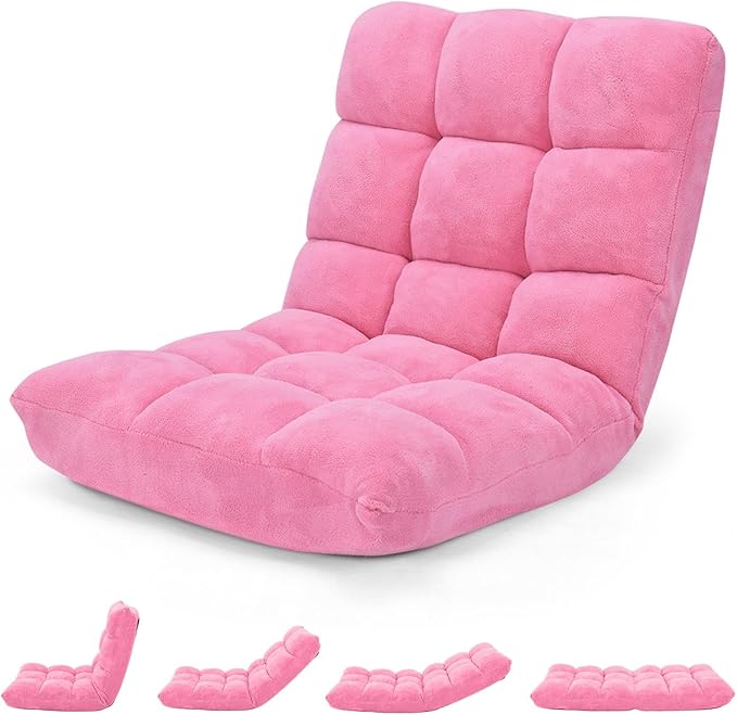 ARLIME Adjustable Floor Chair, 14-Position Lazy Sofa Chair with Back Support & Thick Padding, Portable Foldable Floor Couch for Adults, Kids, Use in Bedroom, Living Room, Home Theater (Pink)
