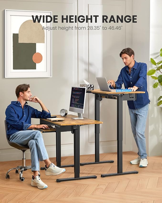 ErGear Large Electric Standing Desk with Keyboard Tray, 63x28 Inches Large Adjustable Height Sit Stand Up Desk, Home Office Desk Computer Workstation, Vintage Brown