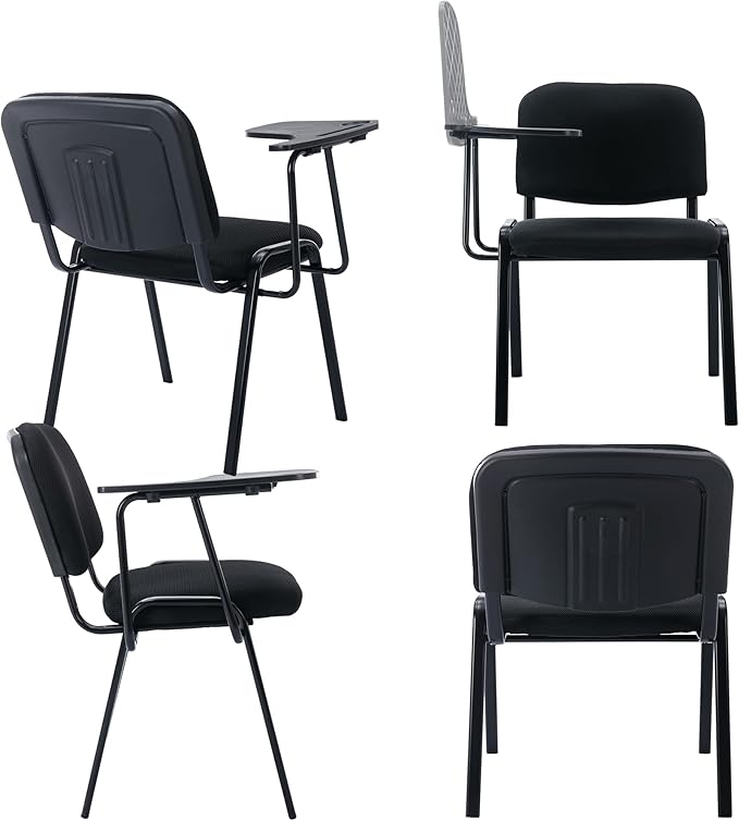 Mesh Reception Chairs with Desk Attached, Black Stackable Waiting Room Chairs, Black Classroom Chair for Student/Office/Conference Room/Meeting/Church, 5-Packs