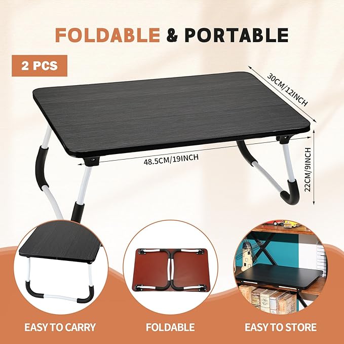 2 Pcs Foldable Laptop Table Lap Desk Mini Bed Table Portable Bed Tray Laptop Stand for Couch Sofa Working Reading Eating Children Workers School Classroom Home Office Supplies (Black)
