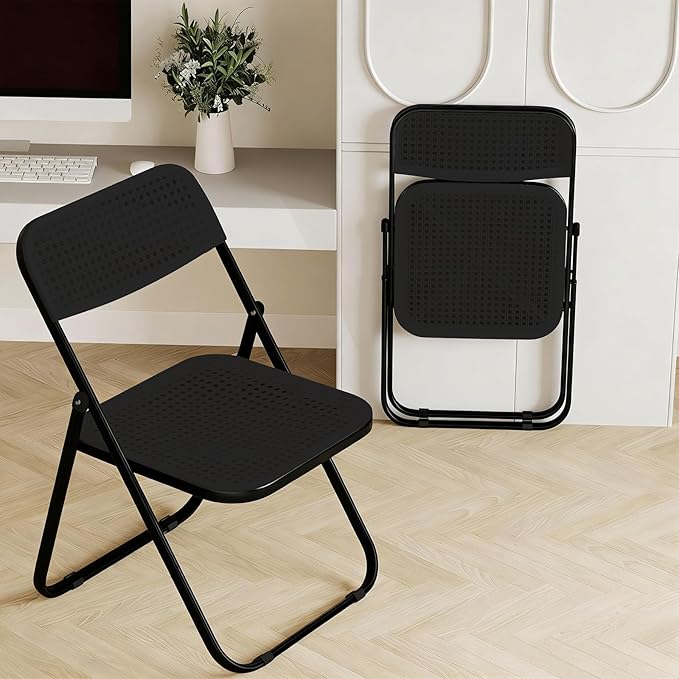 Folding Chairs, 300lb Capacity Steel Frame, Foldable for Indoor Outdoor Party,2-Pack,Black