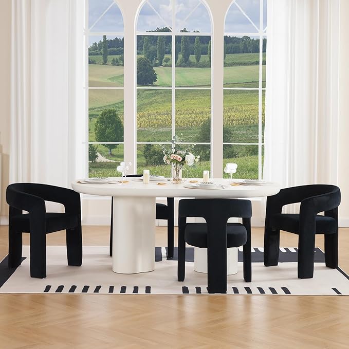 DAYALANE Barrel Dining Chairs Set of 6, Upholstered Accent Kitchen Chair with Arms Modern Recycled Polyester Armchair Comfy Velvet Side Chair for Living Room/Home Office/Reception, Black Velvet