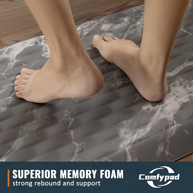 5/6 Inch Thick Water Absorbing Comfort Mat, Anti-Fatigue Floor Mat, Standing Desk Mat, for Kitchen Home Ofiice & Bathroom - Durable Foam, Cushioned Non-Slip (19" x 32", White Marble Pattern)