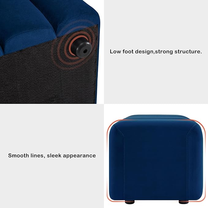 MCombo Waiting Room Benches, Guest Reception Lobby Chairs for Salon, Velvet Upholstered Ottoman for Bedroom Entryway 4698 (Blue)