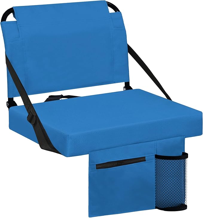 Stadium Seat for Bleachers with Back Support and Wide Padded Cushion Stadium Chair - Includes Shoulder Strap and Cup Holder