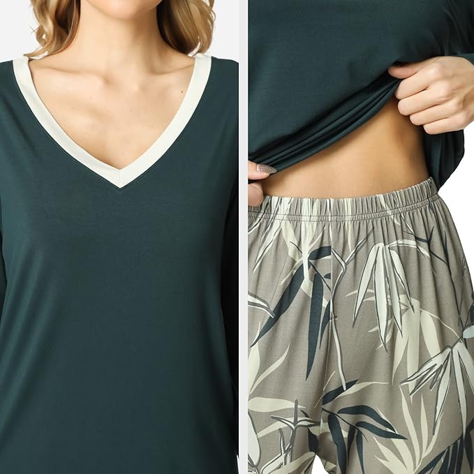 GYS Viscose from Bamboo Women's Pajama Sets Super Soft Long Sleeve Sleepwear Comfy Winter Pjs Sets S-4X