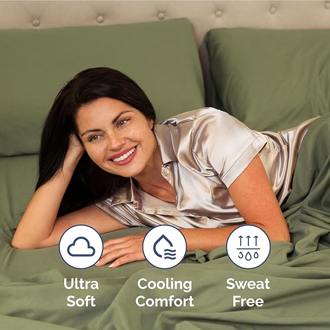 Extra Deep Pocket King Sheets - 4 Piece Breathable & Cooling Bed Sheets - Hotel Luxury Bed Sheet Set - Soft, Wrinkle Free & Comfy - Easily Fits Extra Deep Mattresses - Deep Pocket Sage Green Sheets