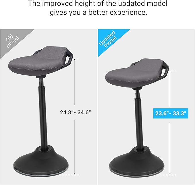 SONGMICS Standing Desk Chair, Adjustable Ergonomic Wobble Stool, 23.6-33.3 Inches Drafting Chair, Swivel Sitting Balance Stool, Fabric Upholstery, Anti-Slip Bottom Pad, Slate Gray UOSC02GY