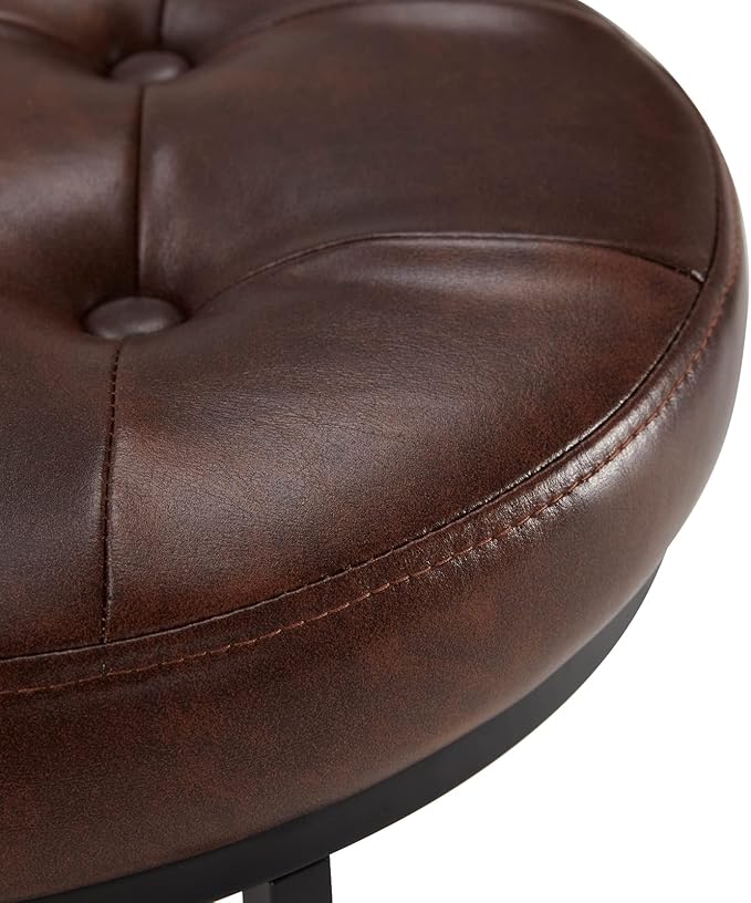 DUHOME Faux Leather Ottoman Stool, Vanity Chair Button Tufted Footrest Stool Makeup Stool with Metal Base for Living Room Bedroom, Dark Brown