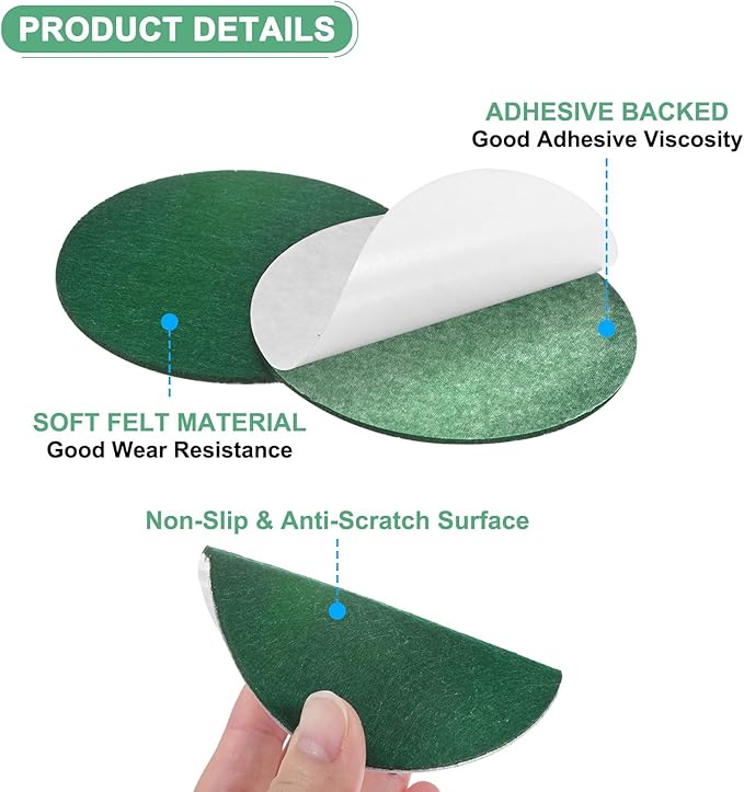 30-Pack Lamp Base Felt, 3.5 Inch Dia. 2mm Thick Self Adhesive Round Fabric Felt Pads for Lamp/Furniture/DIY, Non-Slip Fiber Backed Patch Circles with Adhesive Backing [Green]