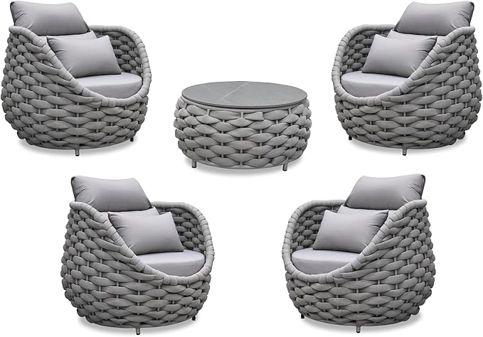 Erotr Front Porch Furniture Set: 5 Pieces Aluminum Patio Conversation Set All Weather - Cushioned Outdoor Sofa Set Assembled - Modern Metal Couch Seating for 400lbs Deck Garden Poolside Hotel - Gray