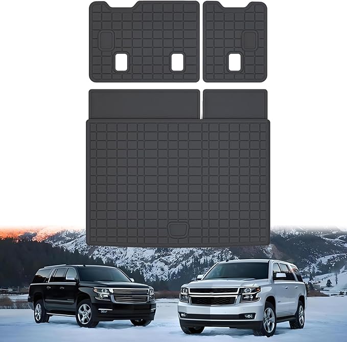 Cargo Mat for 2015-2019 2020 Chevy Chevrolet Suburban/GMC Yukon XL with Backrest Mat,TPE All Weather Protection Car Trunk Mat Covering The Backrest Mat with Velcro Fastener Accessories