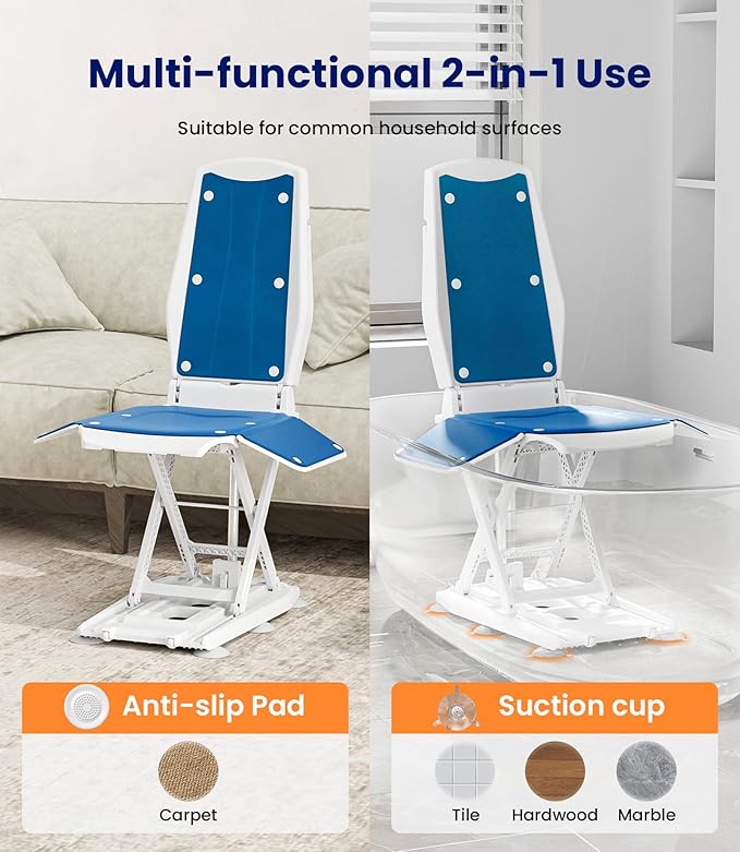 VOCIC Upgrade Electric Chair Lift with Wheels, Get Up from Floor, Portable Lift Assist Devices for Elderly, Includes 2 Types Suction Cups, Support Up to 300 LBS, No Assembly, AX10