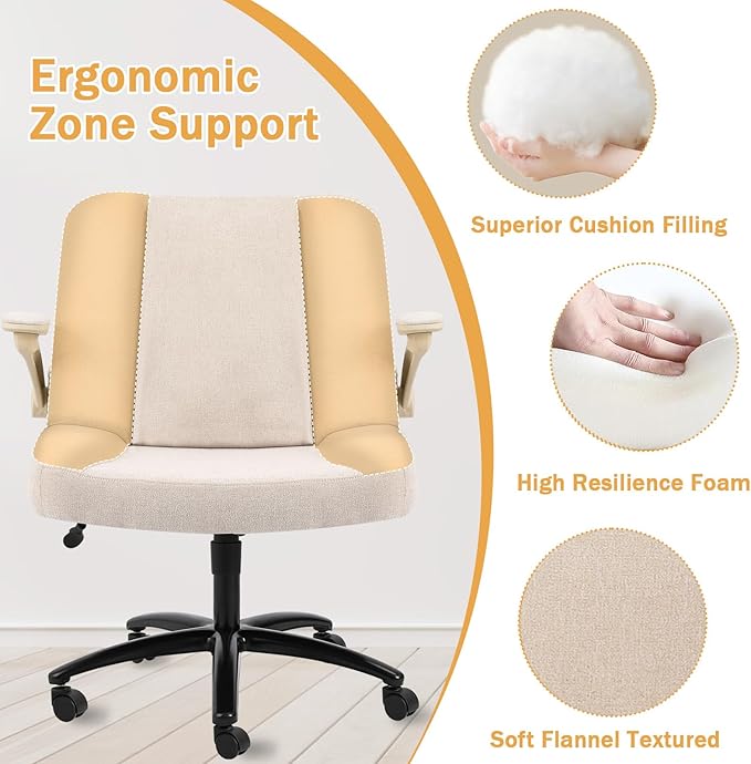 Pipersong Criss Cross Chair with Arms, Plus Size Cross Legged Desk Chair with Flexible Back Cushion, Adjustable Arm Rest, Extra Wide Seat, 350lbs Fabric Home Office Chair with Castors and Bell Glides