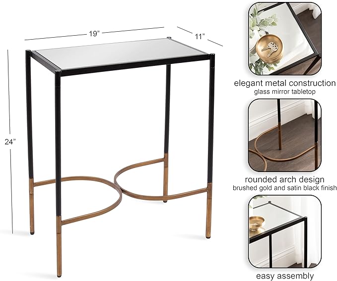 Kate and Laurel Catriona Modern Glam Metal Skinny Side Table, 19 x 11 x 24, Black and Gold, Rectangular Slim Living Room End Table with Geometric Base for Use as Bedroom Accent or Entryway Decor